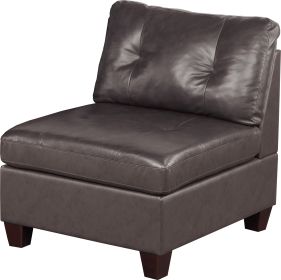 Contemporary Genuine Leather 1pc Armless Chair Dark Coffee Color Tufted Seat Living Room Furniture