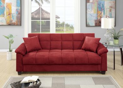 Contemporary Living Room Adjustable Sofa Red Color Microfiber Plush Storage Couch 1pc Futon Sofa w Pillows