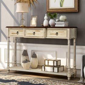 TREXM Console Table Sofa Table with Drawers for Entryway with Projecting Drawers and Long Shelf (Beige)